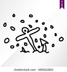 Stick figure anchor on the white, light backgroung, vector