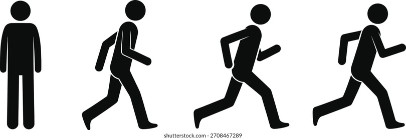 Stick secuencia de animación de figura que muestra una persona caminando y corriendo
