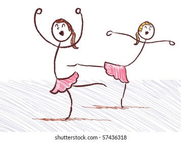 Stick Figure Ballet - vector illustration