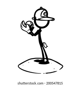 Stick Figure Baseball Softball Pitcher Looking