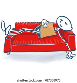 Stick figure with a book sleeping on a sofa bed