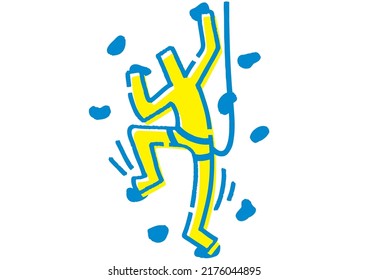 Stick figure bouldering. Hand drawn vector illustration.