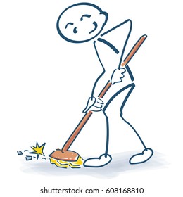 Stick Figure With A Broom And Housecleaning