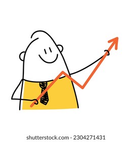 Stick figure, business marketing, sale performance graph, report concept. Doodle style. Vector illustration.