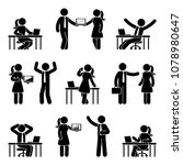 Stick figure business people set. Vector illustration of men and women at work isolated on white