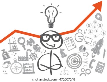 Stick figure and business plan on wall