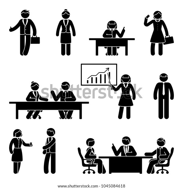 Stick Figure Business Report Icon Set Stock Vector (Royalty Free ...