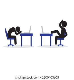 Stick figure businessman icons  Vector illustration of a man in the workplace Isolated on white background