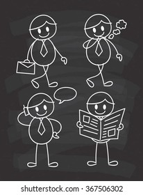 stick figure of businessman on chalkboard background