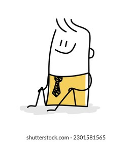 Stick figure, calm businessman relax. Doodle style. Vector illustration.