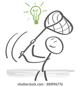 Stick figure captures light bulb with Nets