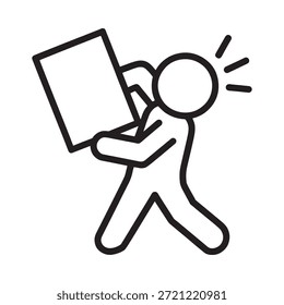 Stick figure carrying large rectangle with effort and strain