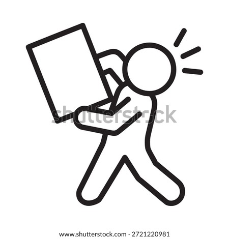 Stick figure carrying large rectangle with effort and strain