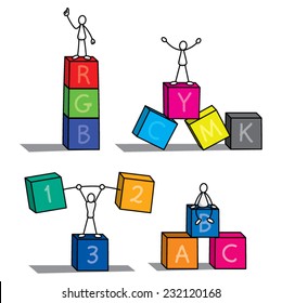 Stick figure cartoon with boxes