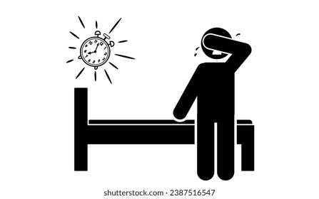 stick figure cartoon vector illustration frustrated, unhappy, unable to sleep due to insomnia