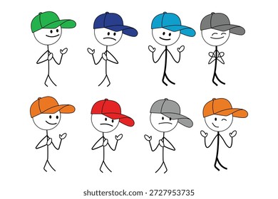 Personagens figurantes usando bonés de beisebol