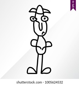 Stick figure children's monster on the white, light backgroung, vector