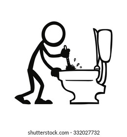 Stick figure cleaning toilet