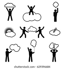 Stick figure with the cloud in the form of advertising framework. Human action, represents advertising.