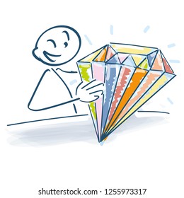 Stick figure with colorful sparkling diamond