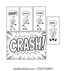 Stick figure comic strip depicts a sudden unfortunate crash and reaction