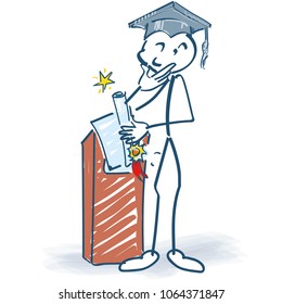 Stick figure with completion at the lectern and academic degree