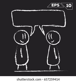 stick figure conversation 2 man with speak bubble isolated on chalkboard