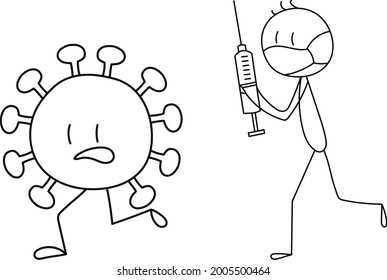 stick figure coronavirus and vaccination, isolated, vector