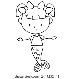 Stick figure cute sea mermaid princess vector cartoon illustration