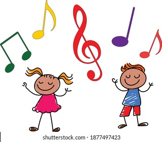 Stick Figure Dancing Singing Boy Girl Stock Vector (Royalty Free ...