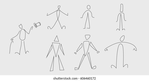  Stick Figure in different poses and styles, black and white.