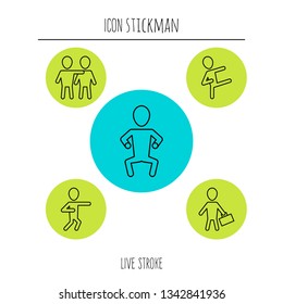 Stick figure different position set. Hugging person icon posture symbol sign pictogram 