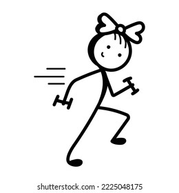 Stick figure doing barbell exercise, hand drawn icon 