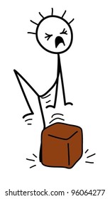 stick figure dropping a box on their foot
