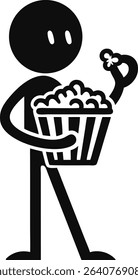 Stick figure eating popcorn with curiosity