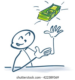 Stick figure with euro notes in the air