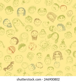 stick figure faces. seamless background. Vector