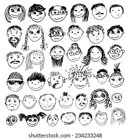 stick figure faces. Vector