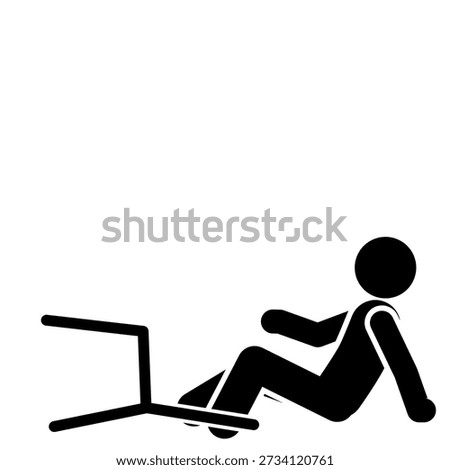 Stick figure falling backward from chair.
