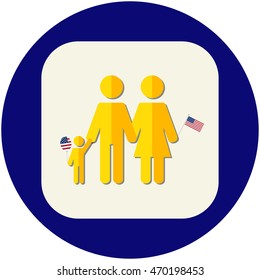 Stick figure family with patriotic souvenirs vector illustration.