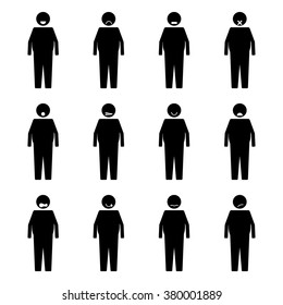 Stick Figure Fat People Emotion or Expression set symbol icon pictogram