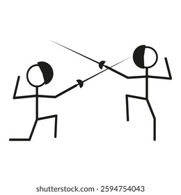 Stick figure fencers. Dueling with swords, EPS 10.