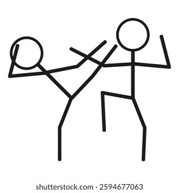 Stick figure fight. Abstract combat scene. Sports karate. Dynamic motion vector. Simple black icon. EPS 10.