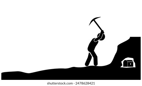 stick figure flat character illustration looking for treasure, treasure hunter