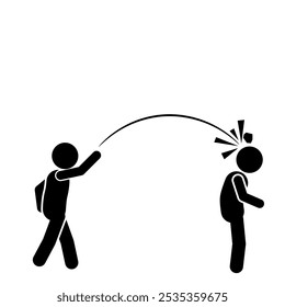  stick figure flat character illustration throwing a rock at the head
