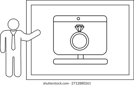 Gestos de figuras adhesivas para mostrar enmarcados con una Imagen digital de un anillo en un monitor