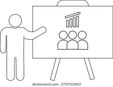 Gestalten Sie die Figur in Richtung Whiteboard mit Diagramm Menschen Symbole auf dem Ständer