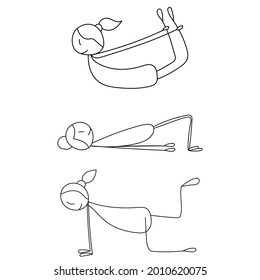 stick figure girl doing exercises, vector