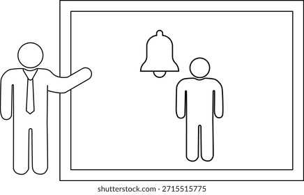 Una figura de palo da una presentación sobre una persona y una campana dentro de un marco