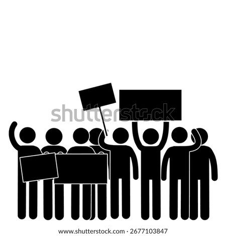 Stick figure group protesting with banners.